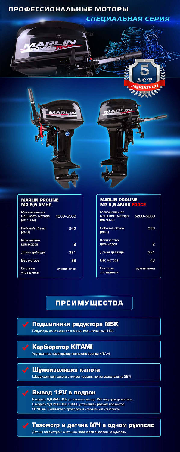 Лодочный мотор MARLIN PROLINE MP 9.9 (20) AMHS FORCE в Новокузнецке